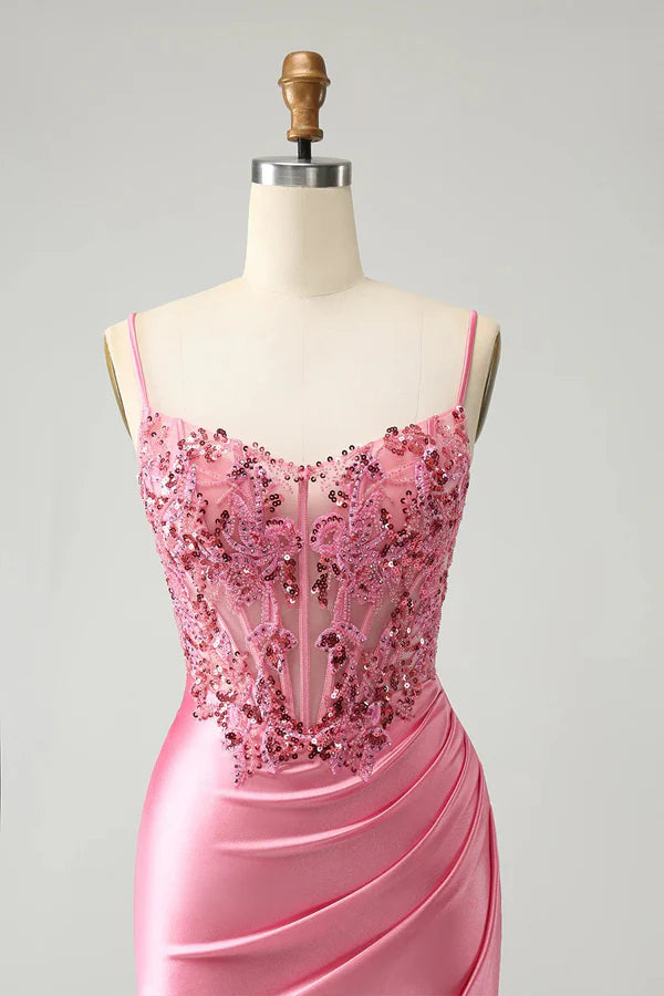 Corset Pink Tight Short Homecoming Dress Mini Dress with Beadings