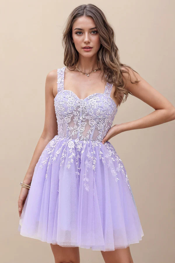 Corset Straps A-Line Lilac Homecoming Dress Short Prom Dress