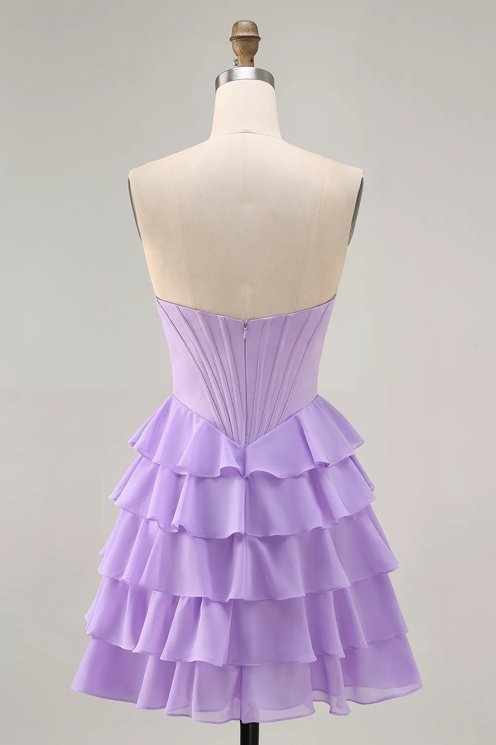 Cute Purple A-Line Tiered Strapless Corset Short Homecoming Dress