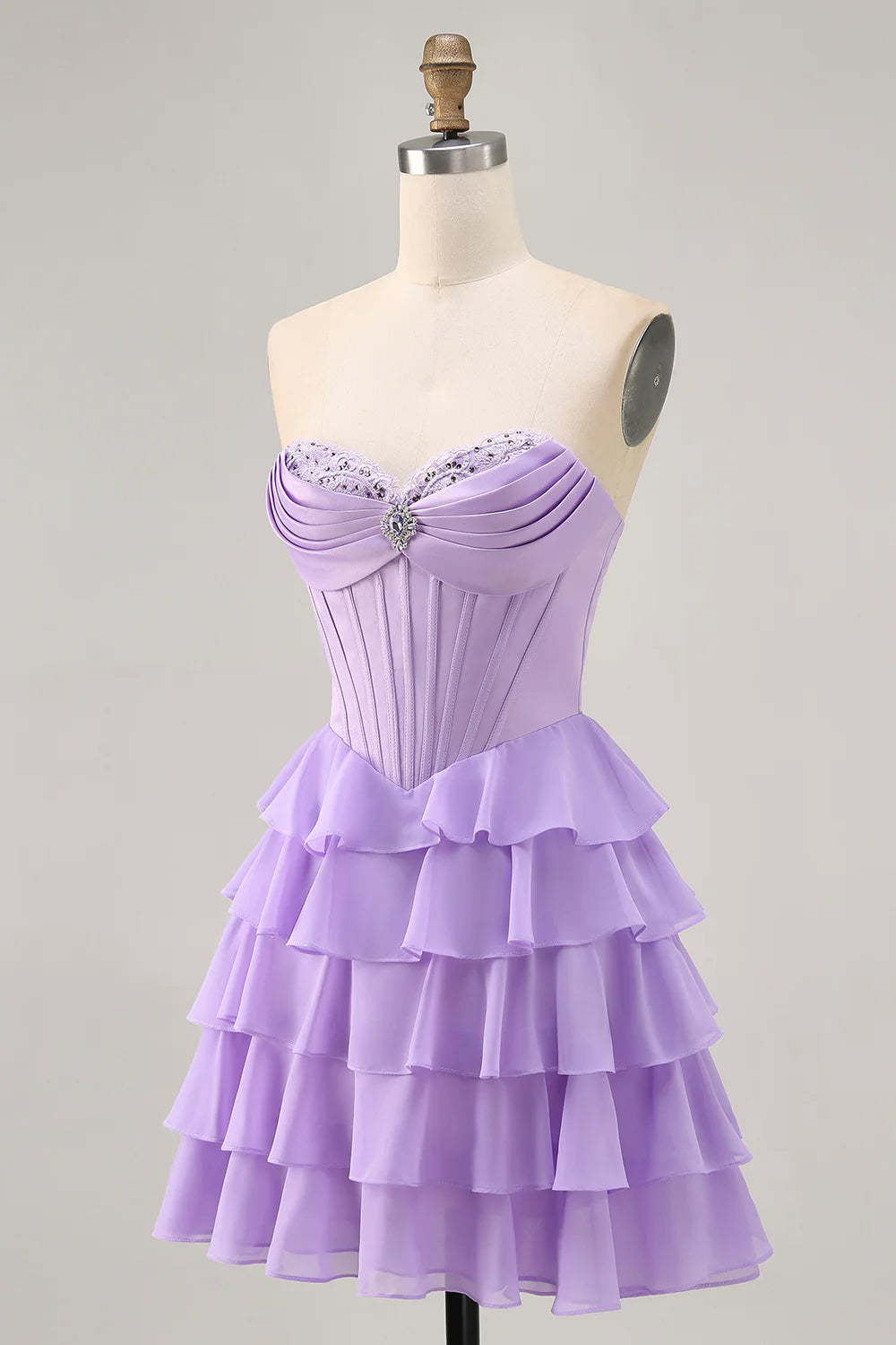 Cute Purple A-Line Tiered Strapless Corset Short Homecoming Dress