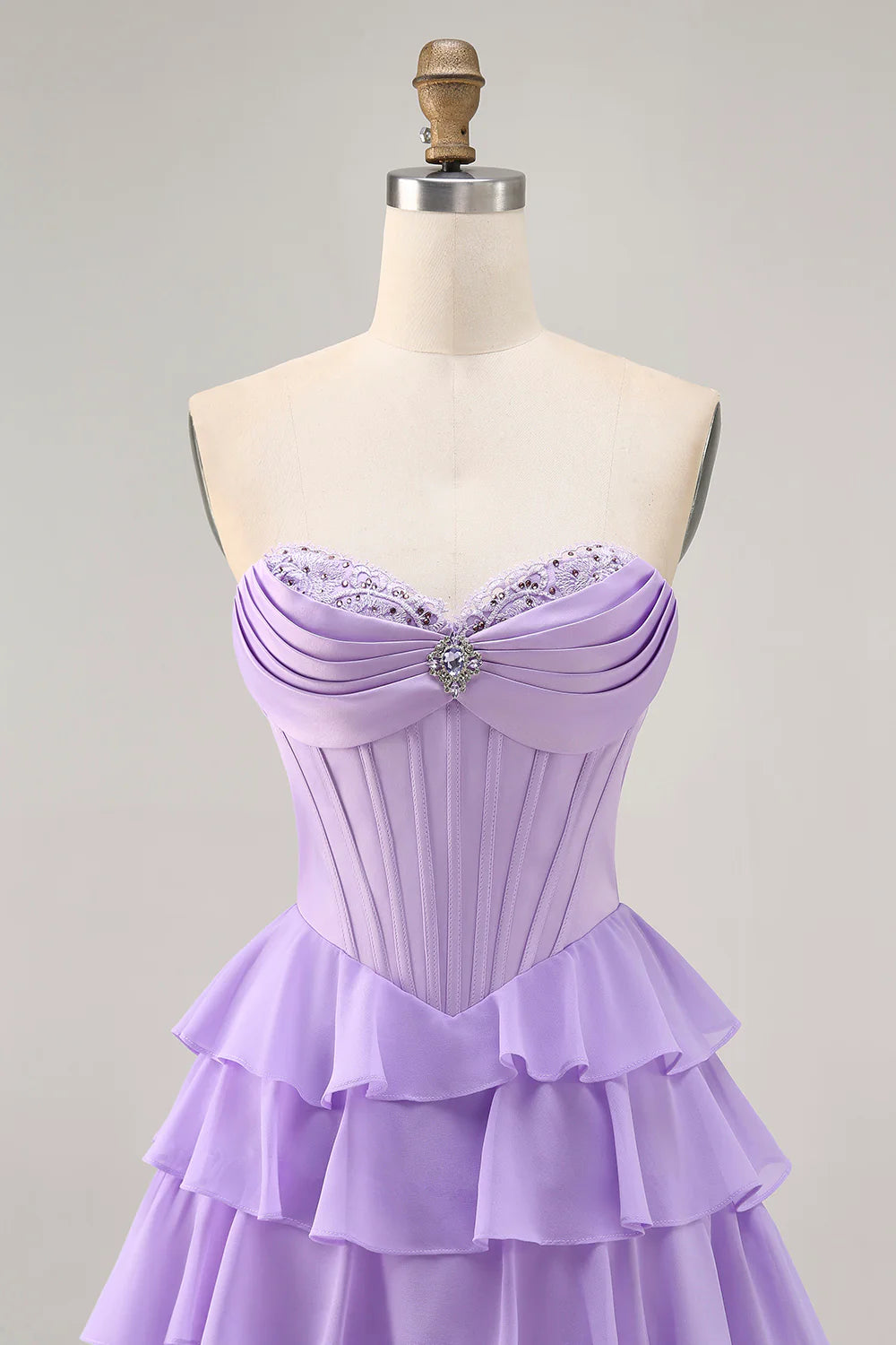 Cute Purple A-Line Tiered Strapless Corset Short Homecoming Dress