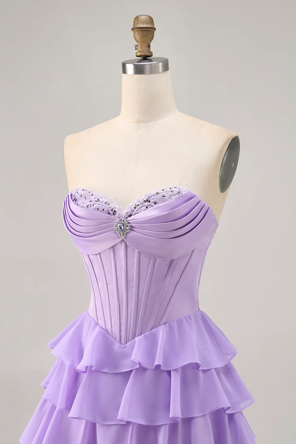 Cute Purple A-Line Tiered Strapless Corset Short Homecoming Dress