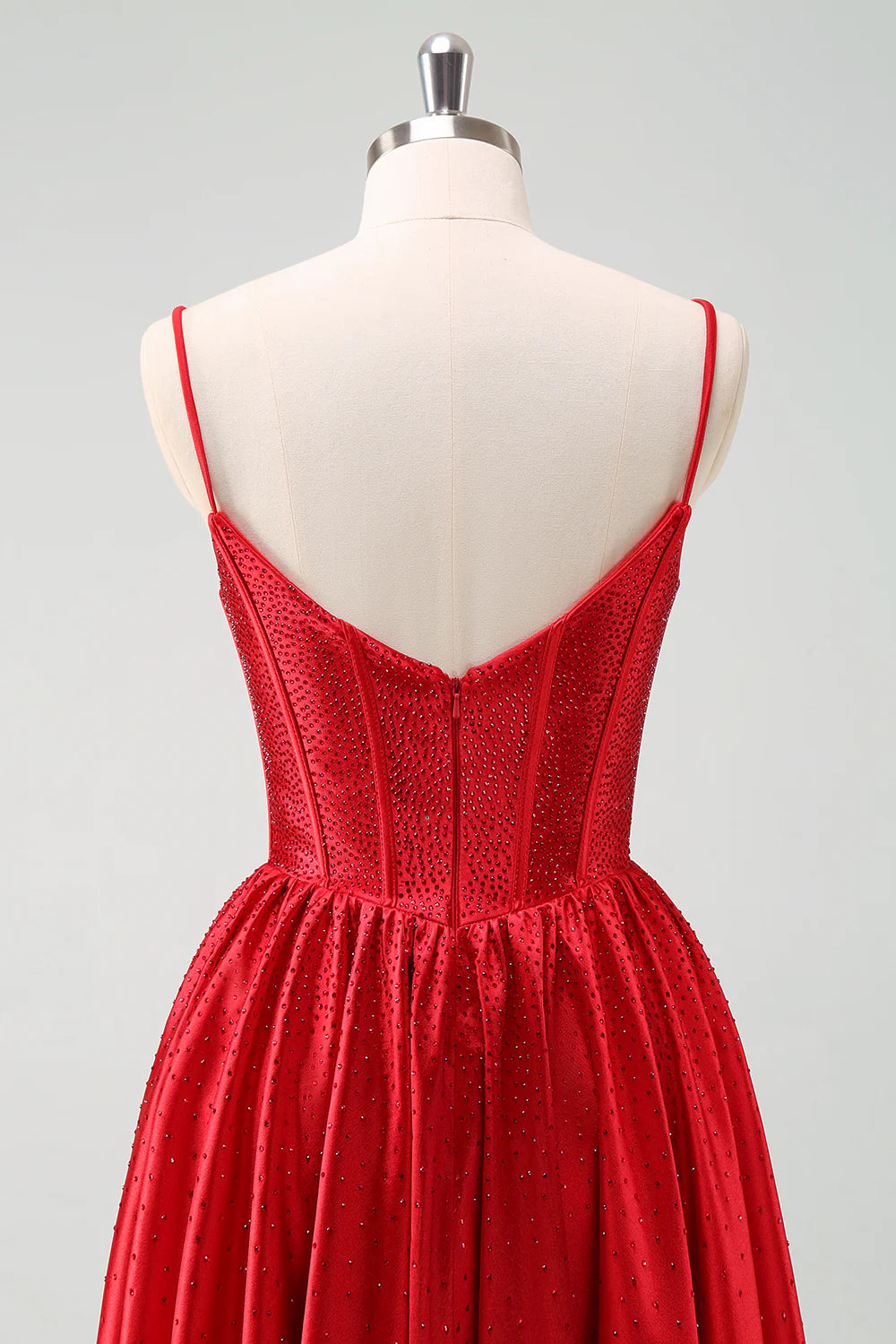 Cute Red A Line Spaghetti Straps Ruffle Corset Short Homecoming Dress with Beading