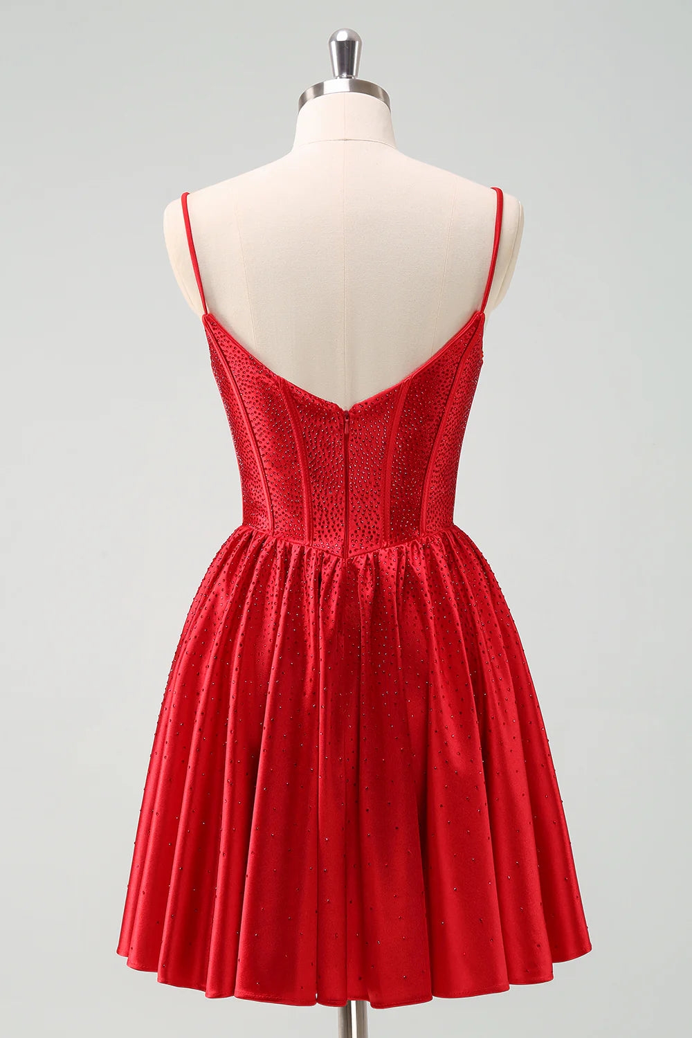 Cute Red A Line Spaghetti Straps Ruffle Corset Short Homecoming Dress with Beading