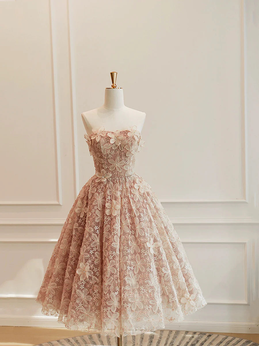 Cute Tulle Flower Short Prom Dress, Beautiful Off the Shoulder A-Line Evening Party Dress