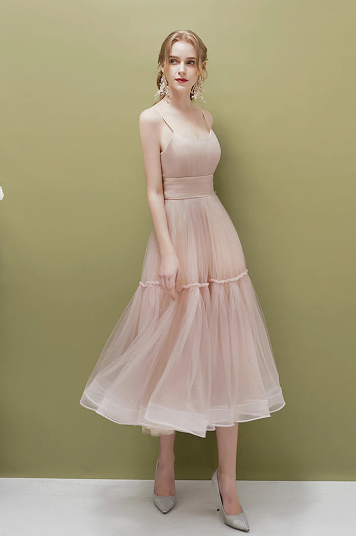 Cute Tulle Short Prom Dress, A-Line Spaghetti Straps Homecoming Party Dress