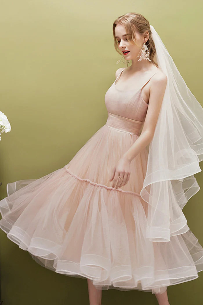 Cute Tulle Short Prom Dress, A-Line Spaghetti Straps Homecoming Party Dress