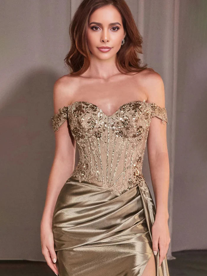 Mocha Prom Dress Off The Shoulder Sweetheart Sequins Appliqued Trumpet/Mermaid Prom Dress