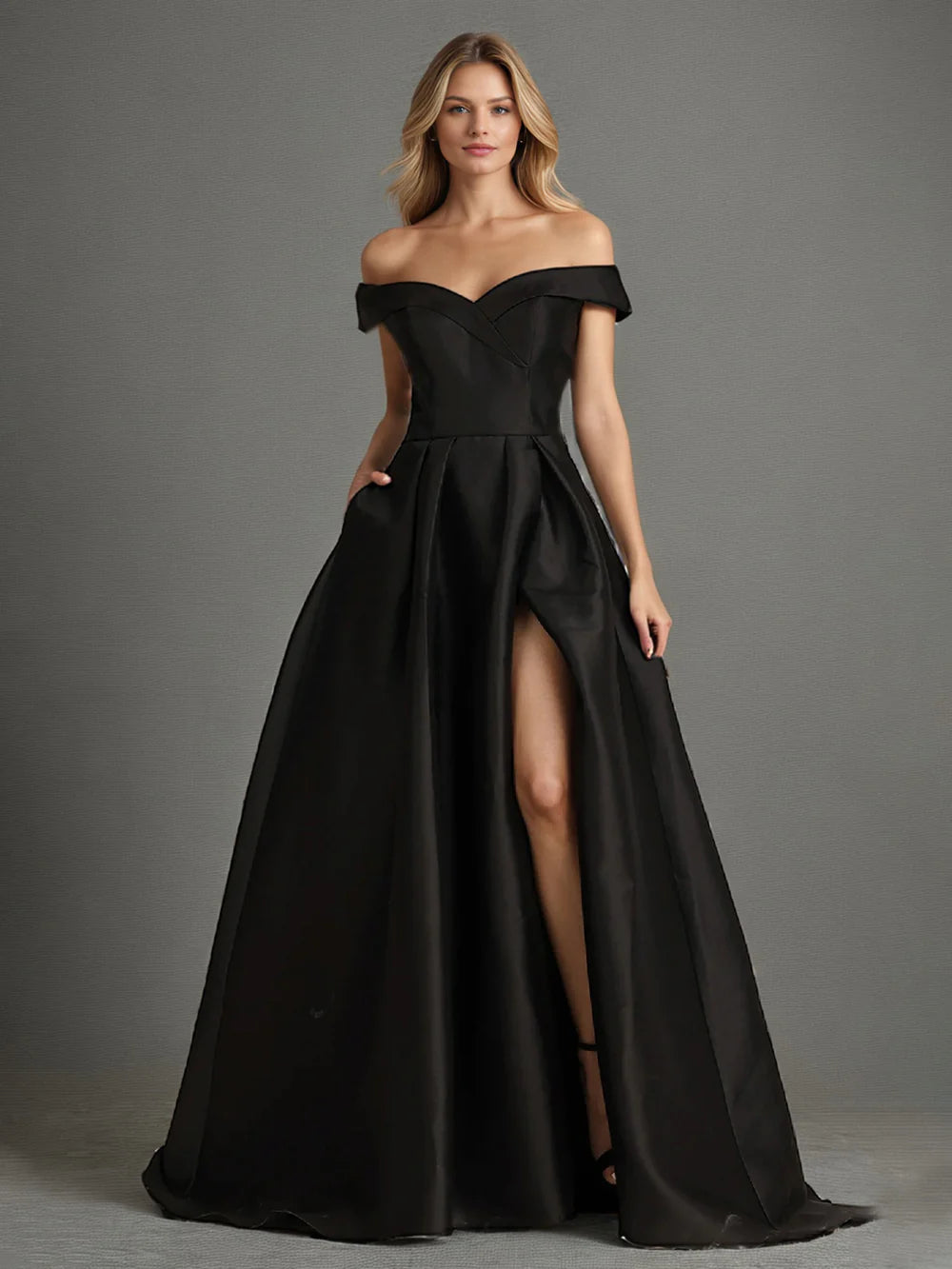 Elegant A Line Off The Shoulder Long Satin Prom Dress