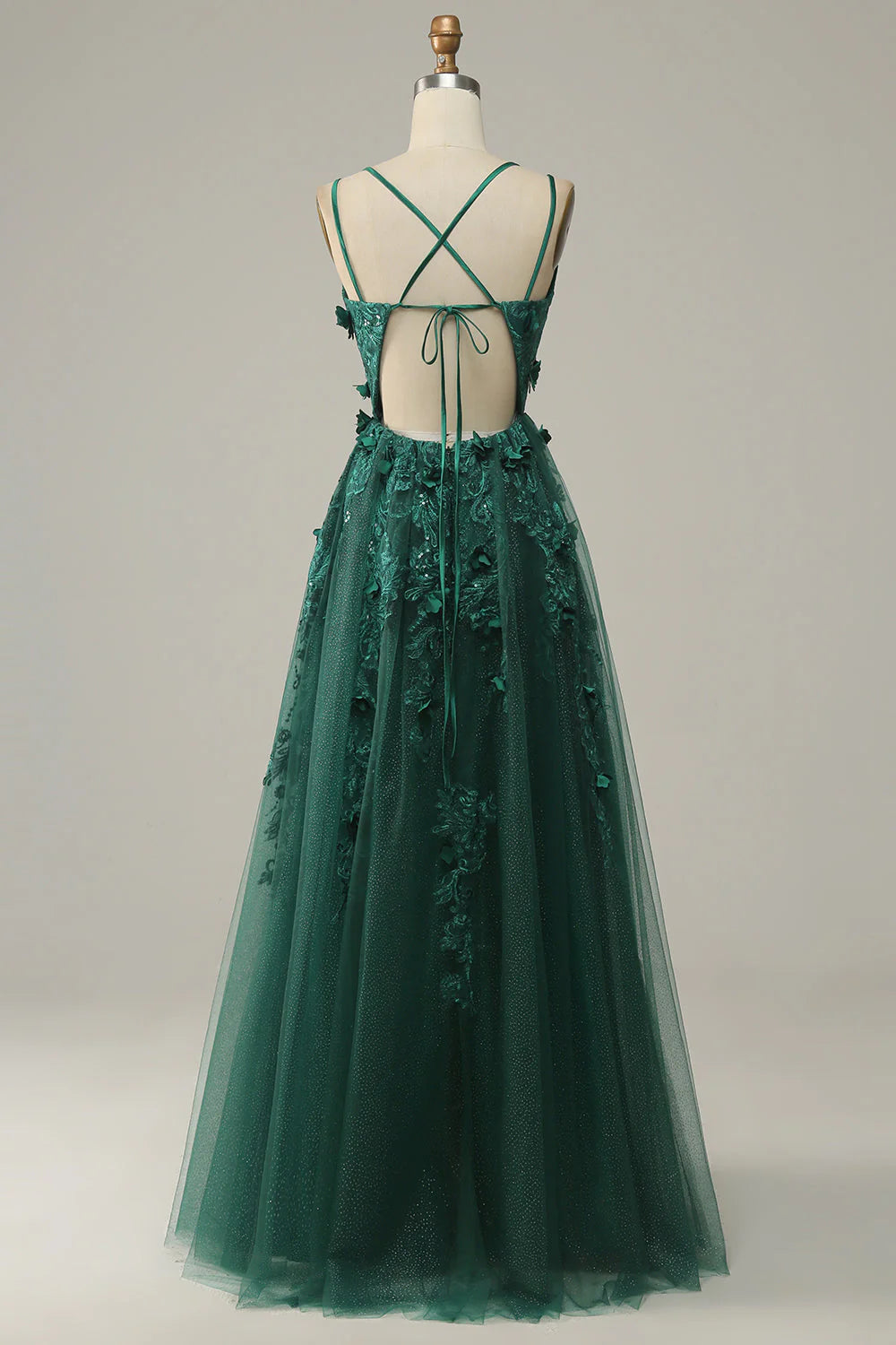 Dark Green A Line Tulle Full Of Charm Prom Dress with Slit