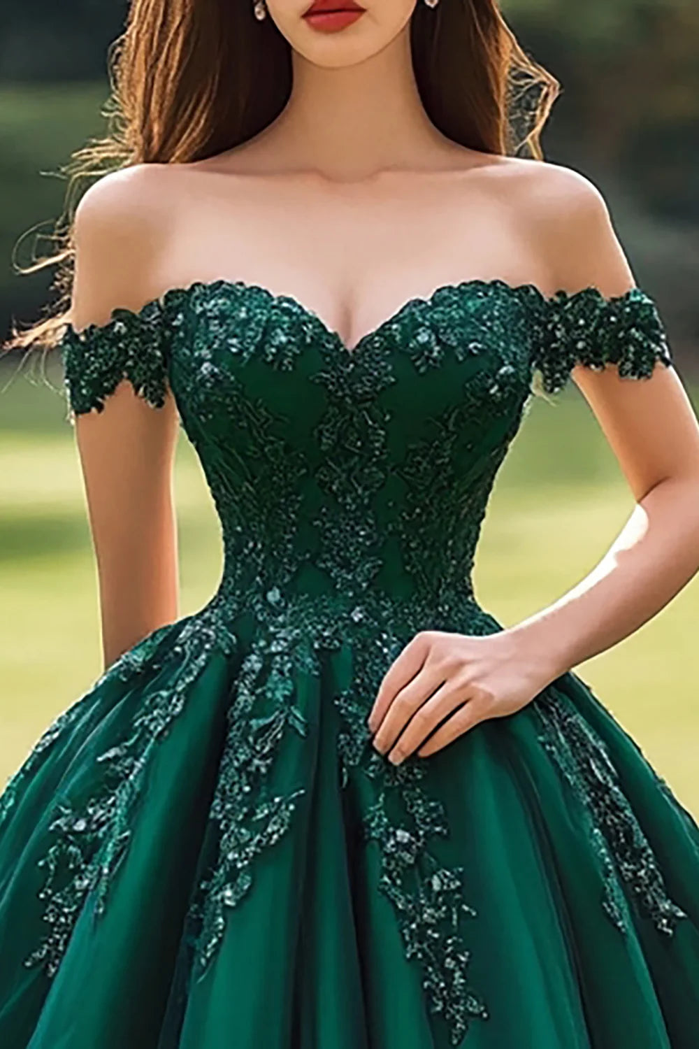 Dark Green Ball Gown Long Princess Quinceanera Dress with Appliques