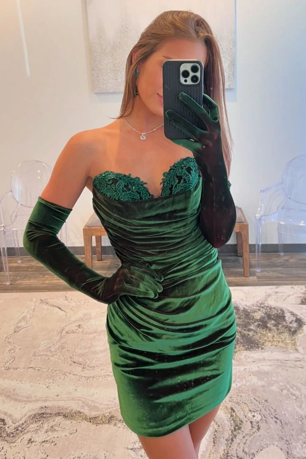 Dark Green Bodycon Sweetheart Short Velvet Unique Design Homecoming Dress