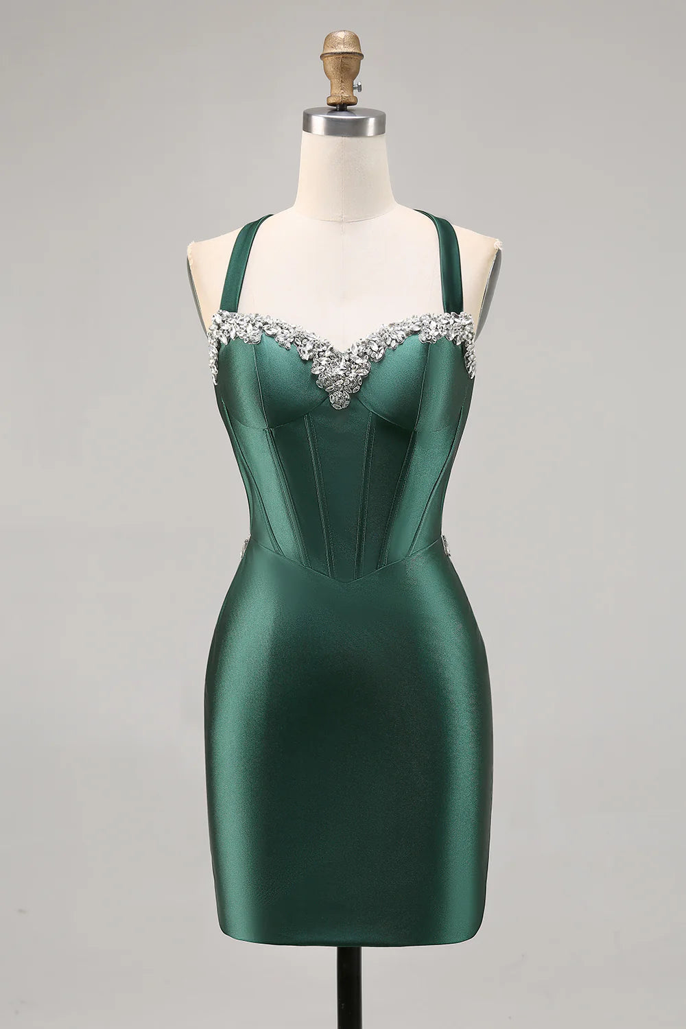 Dark Green Halter Corset Backless Bodycon Satin Homecoming Dress