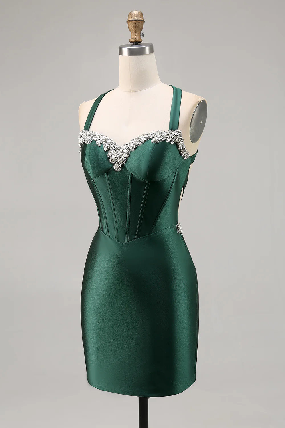 Dark Green Halter Corset Backless Bodycon Satin Homecoming Dress