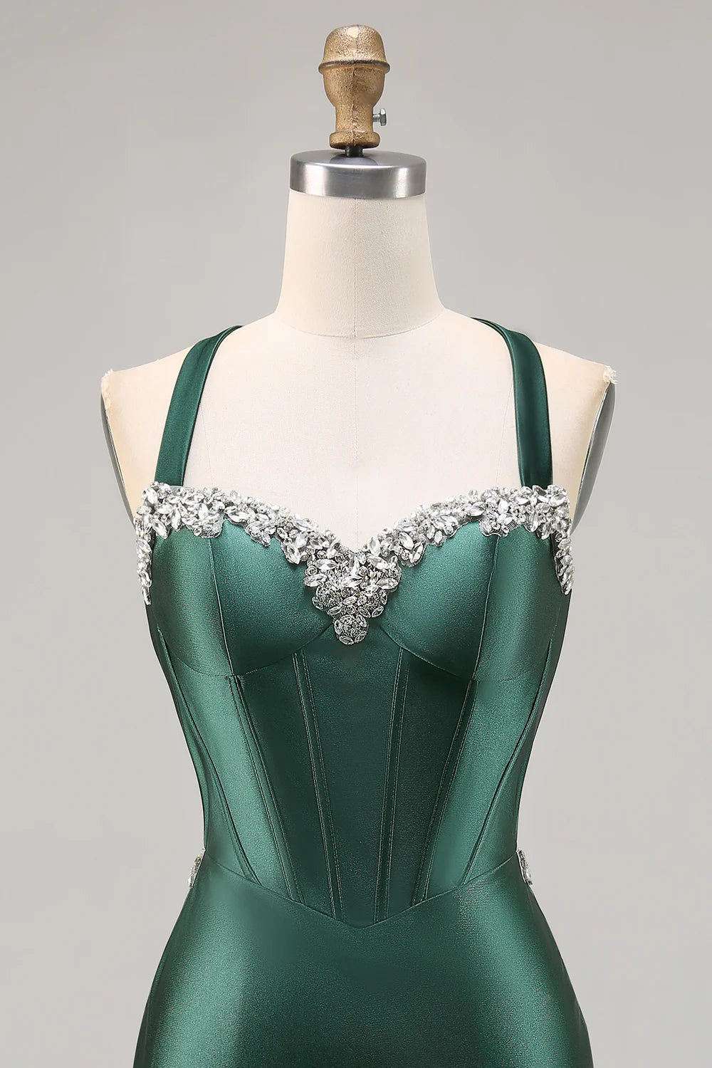 Dark Green Halter Corset Backless Bodycon Satin Homecoming Dress
