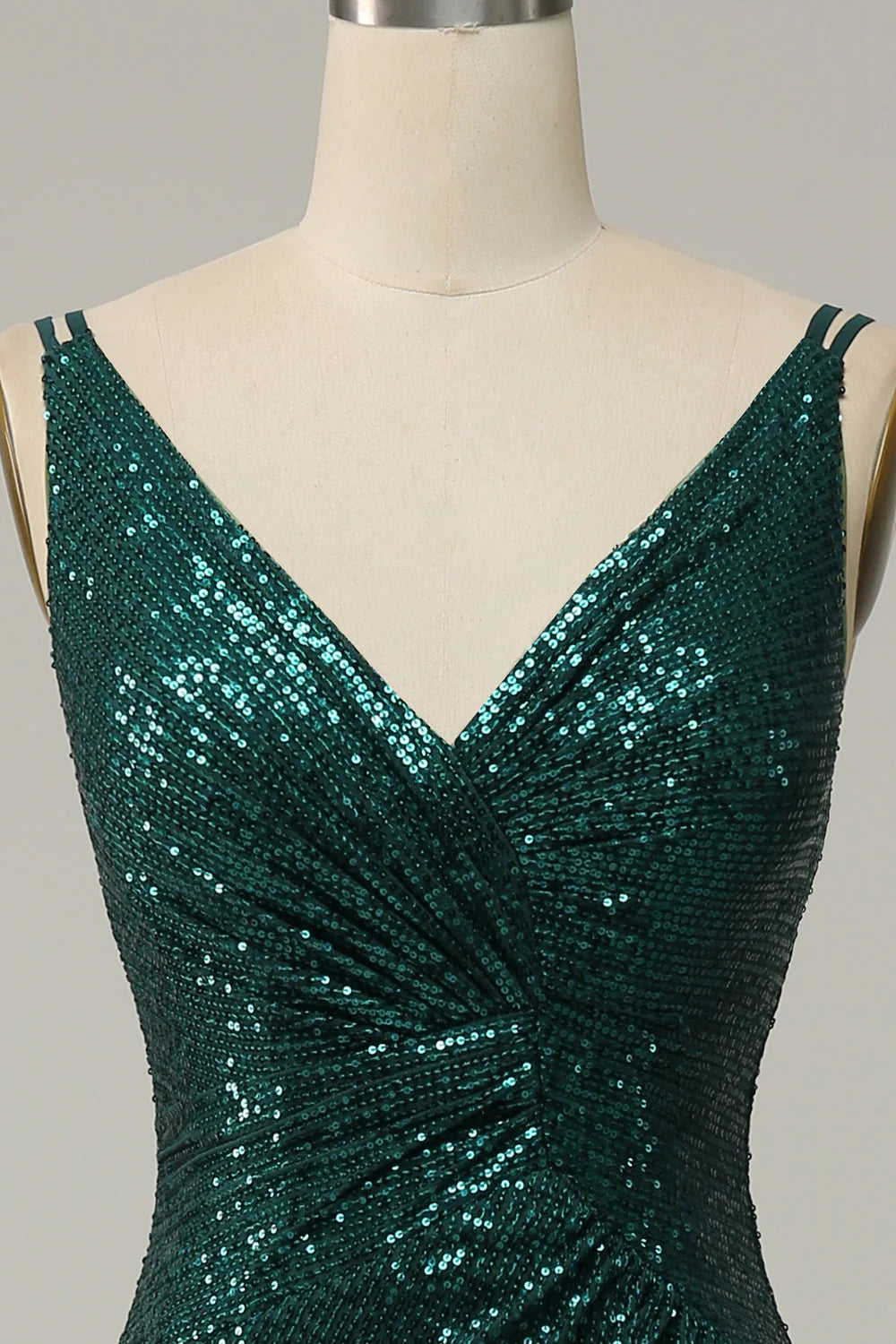 Dark Green Lace Spaghetti Straps Corset Prom Dress