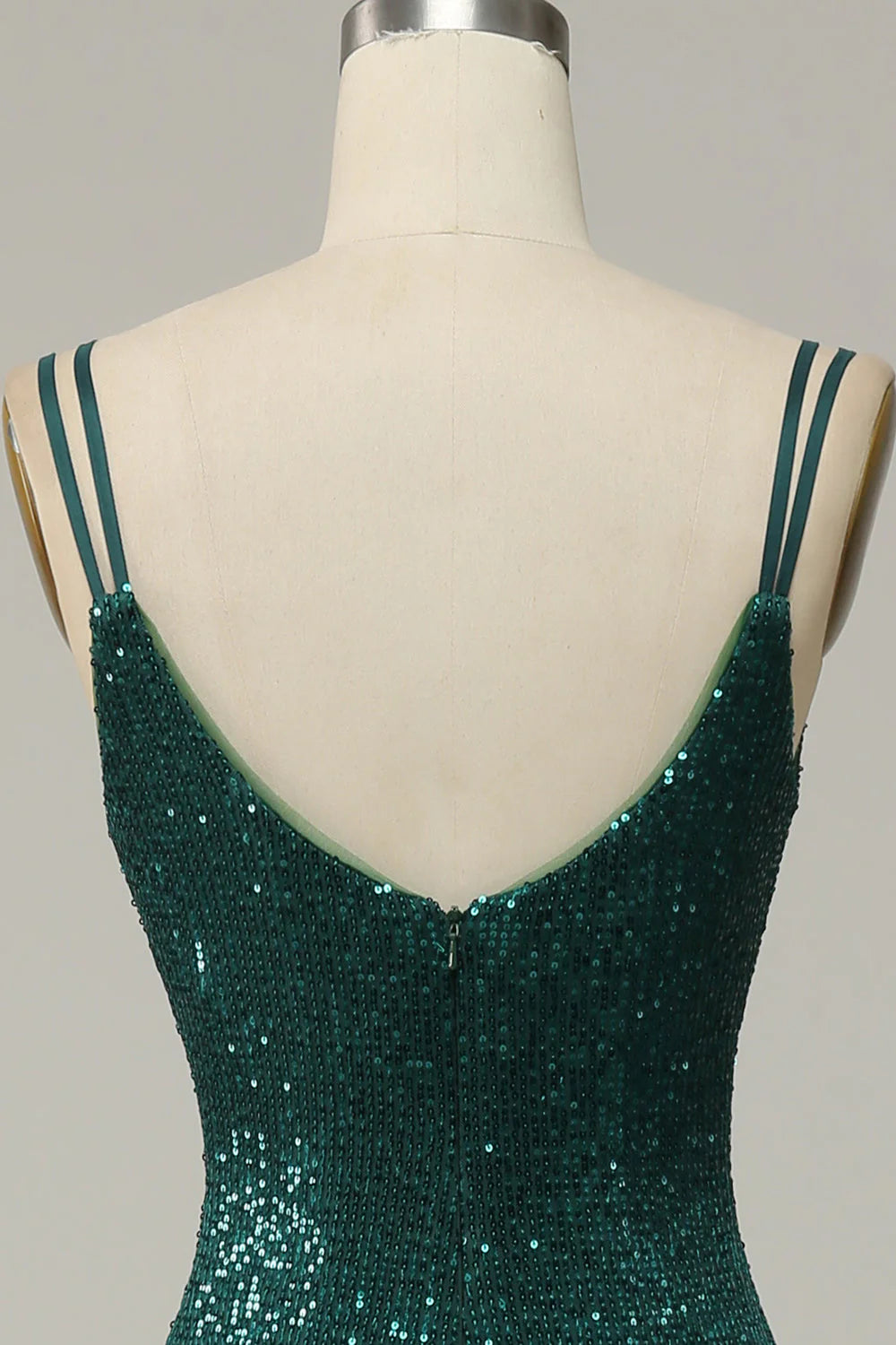 Dark Green Lace Spaghetti Straps Corset Prom Dress