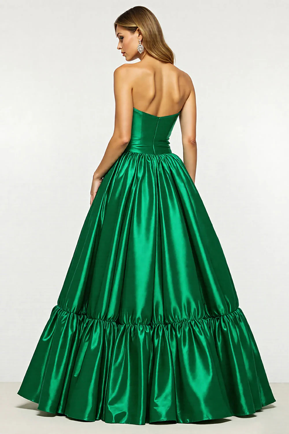 Dark Green Satin A Line Strapless Long Prom Dress with Slit