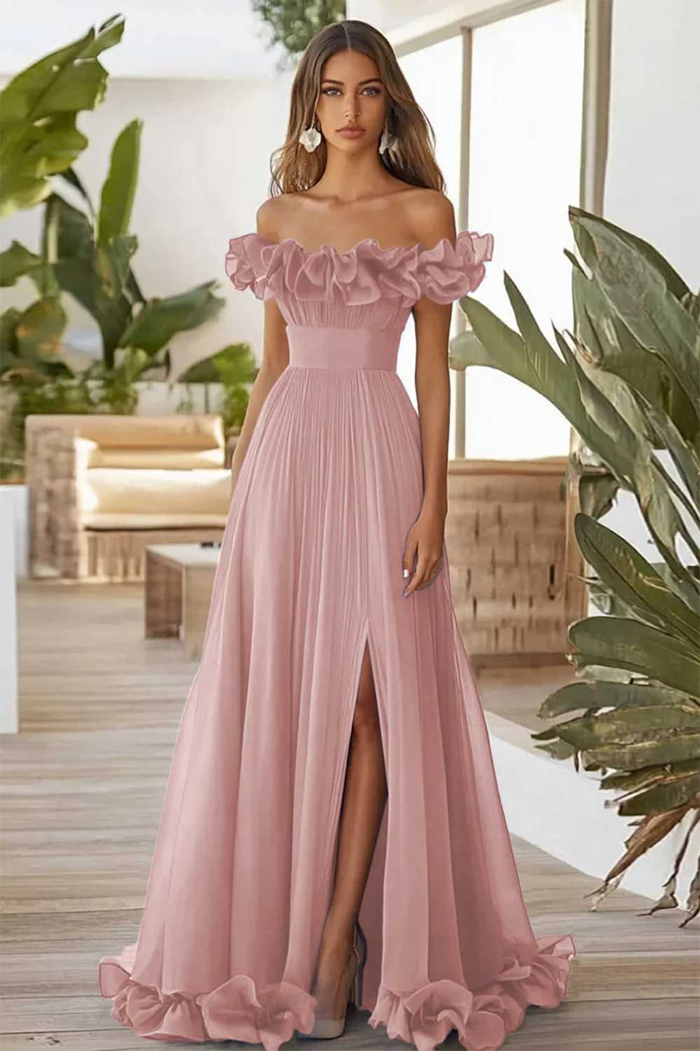 Dark Navy A Line Off the Shoulder Long Formal Dress with Slit