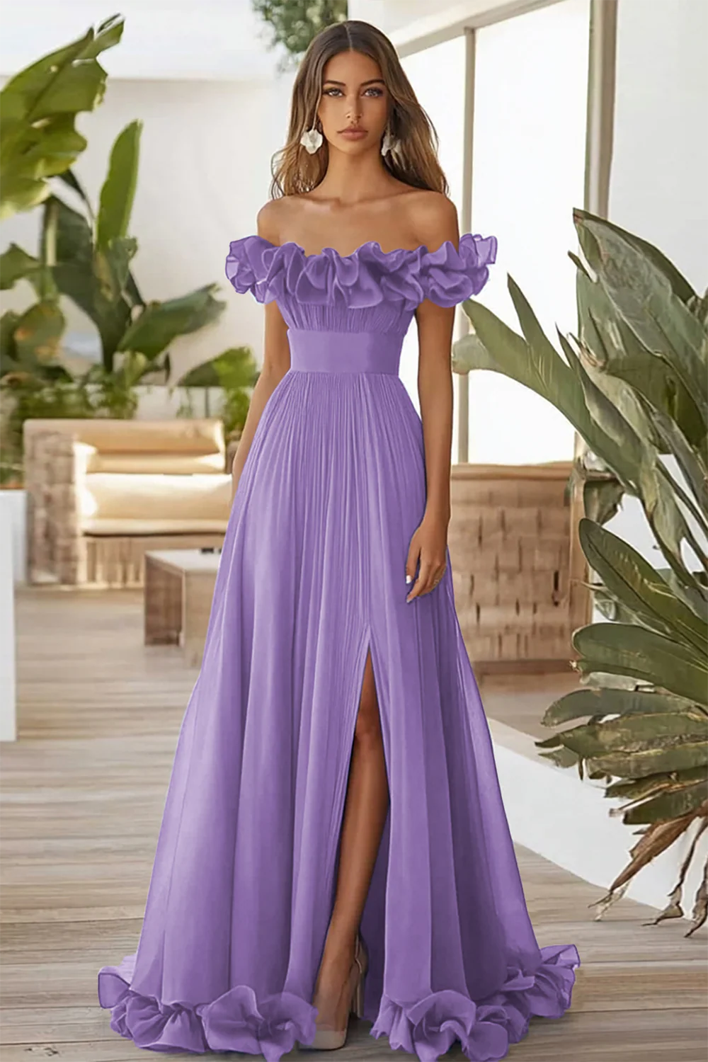 Dark Navy A Line Off the Shoulder Long Formal Dress with Slit