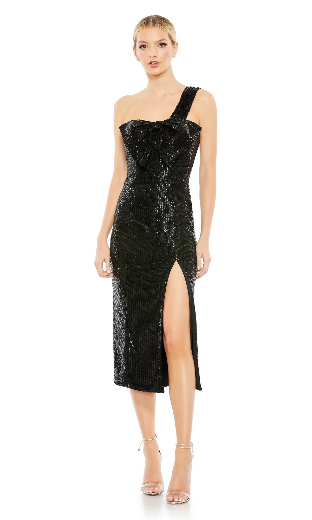 Dazzling Sequin Sheath One-Shoulder Sweetheart Sleeveless Zipper Back Midi Homecoming Dresses