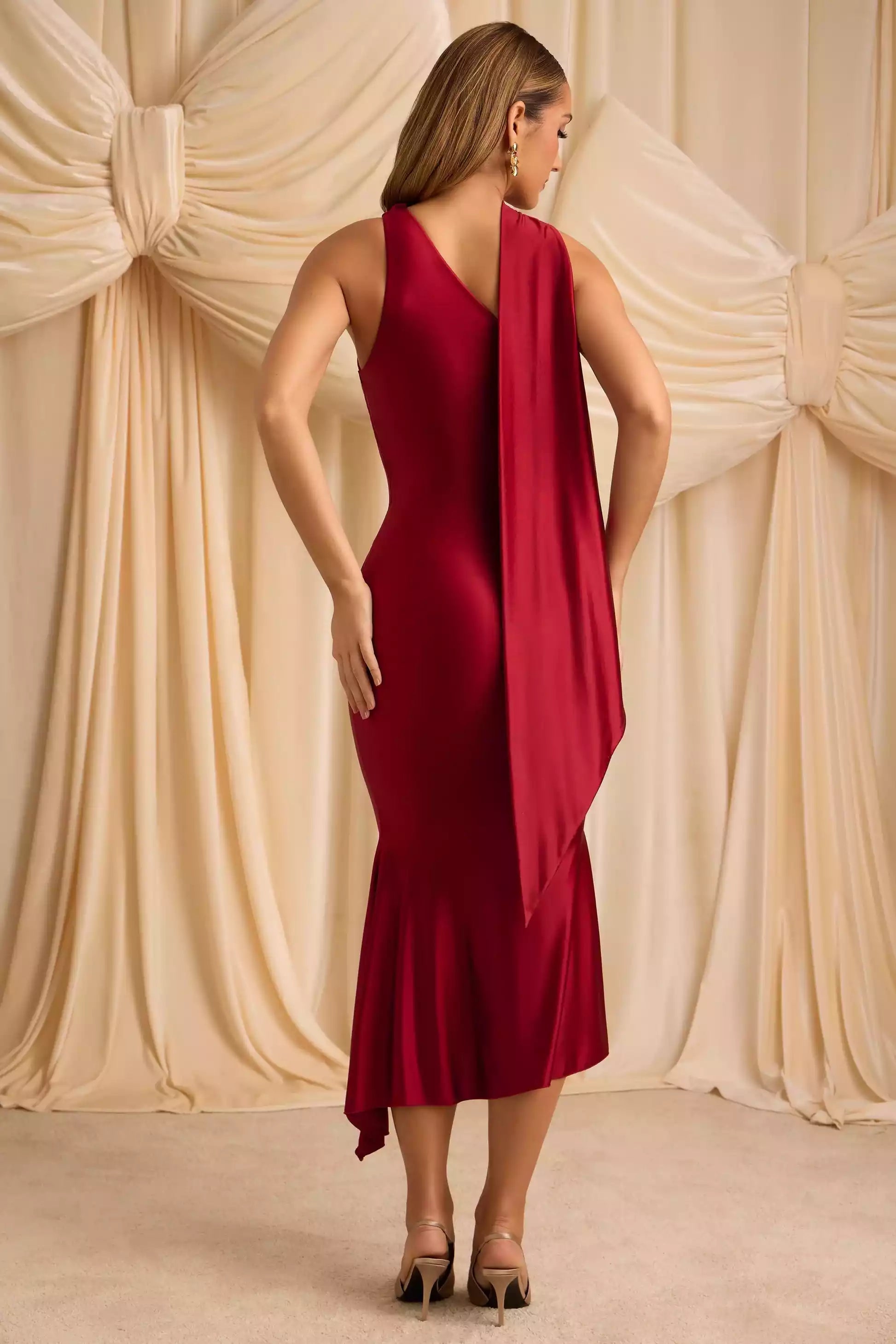 Dazzling asymmetrical single shoulder high-quality high gloss elastic knitted pleated fish tail side hidden zipper Prom Dresses