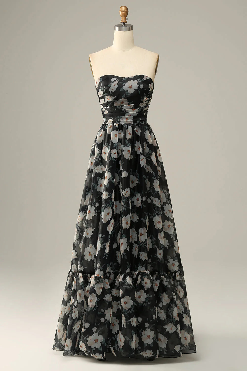 Detachable Strapless Black Flower Off The Shoulder Prom Dress