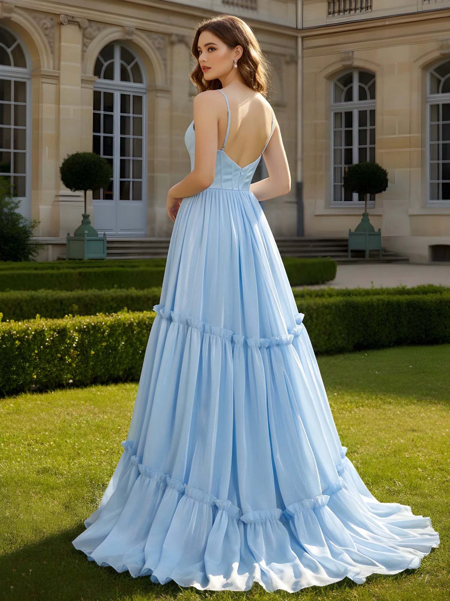 Dreamy A-Line Sweetheart Neck Spaghetti Straps Low Back Floor Length Evening Dresses