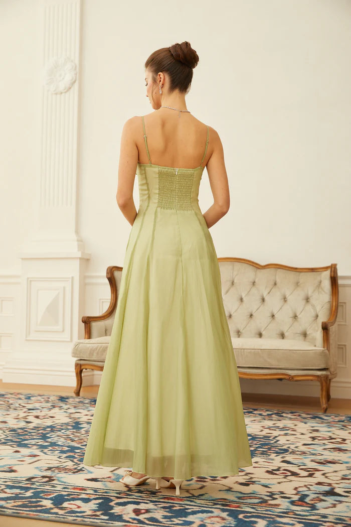 Dreamy ALine Sweetheart Ruffle Spaghetti Straps Smocked Back Floor Length Evening Dresses