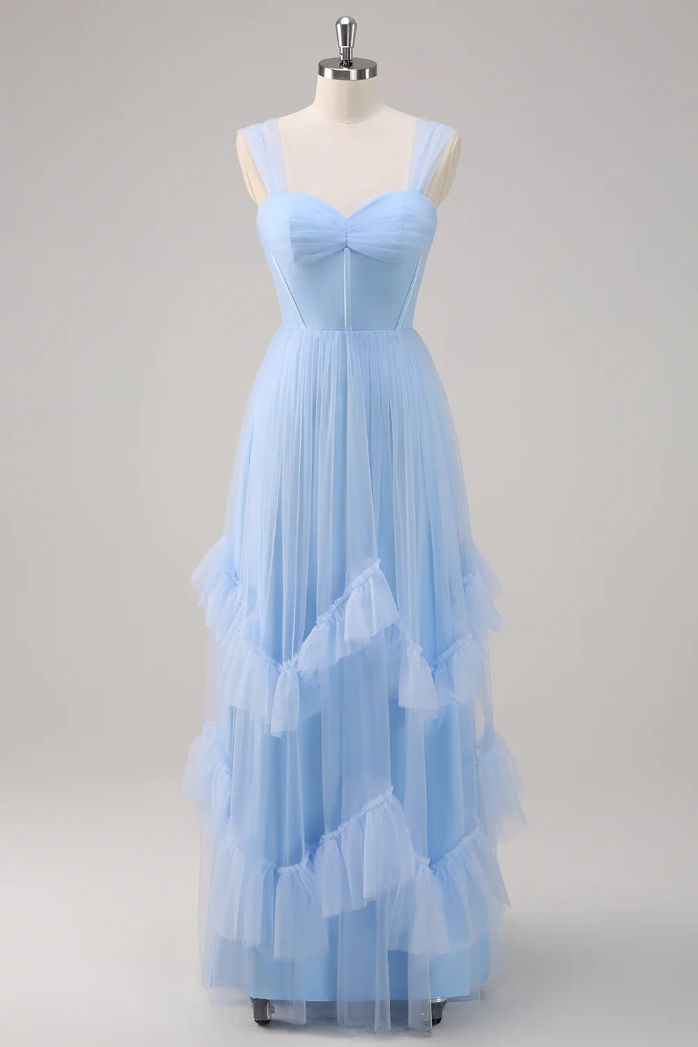 Dreamy Tulle A-Line Sweetheart Neck Sheer Strap Zipper Back Floor-Length Evening Dress