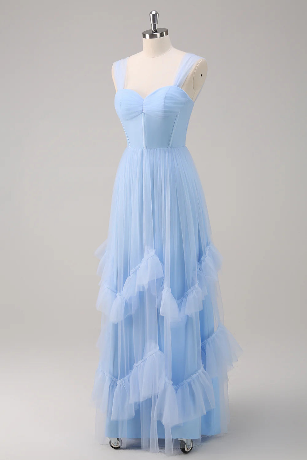 Dreamy Tulle A-Line Sweetheart Neck Sheer Strap Zipper Back Floor-Length Evening Dress