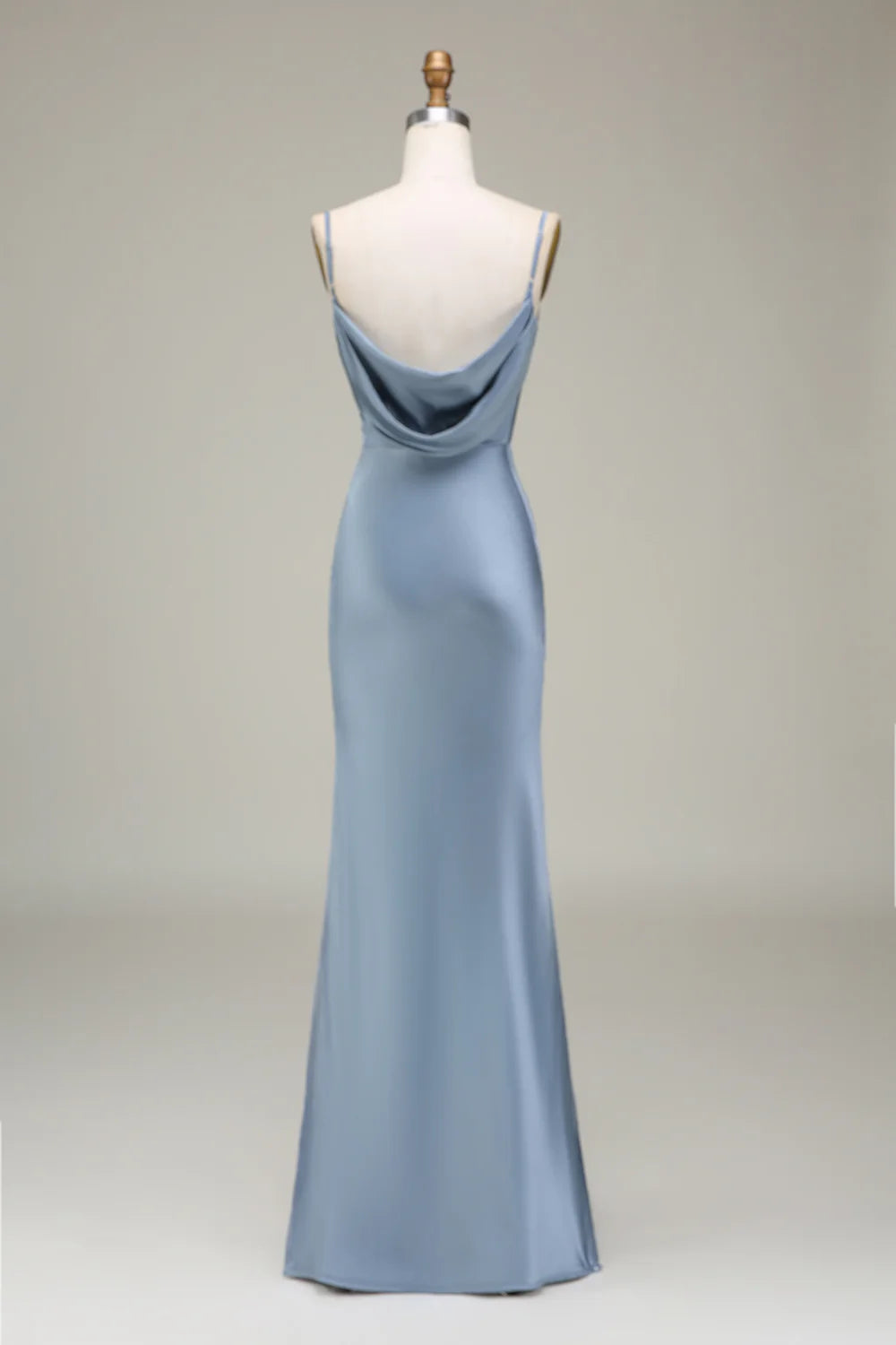 Dusty Blue Sheath Spaghetti Straps Long Satin Evening Dresses