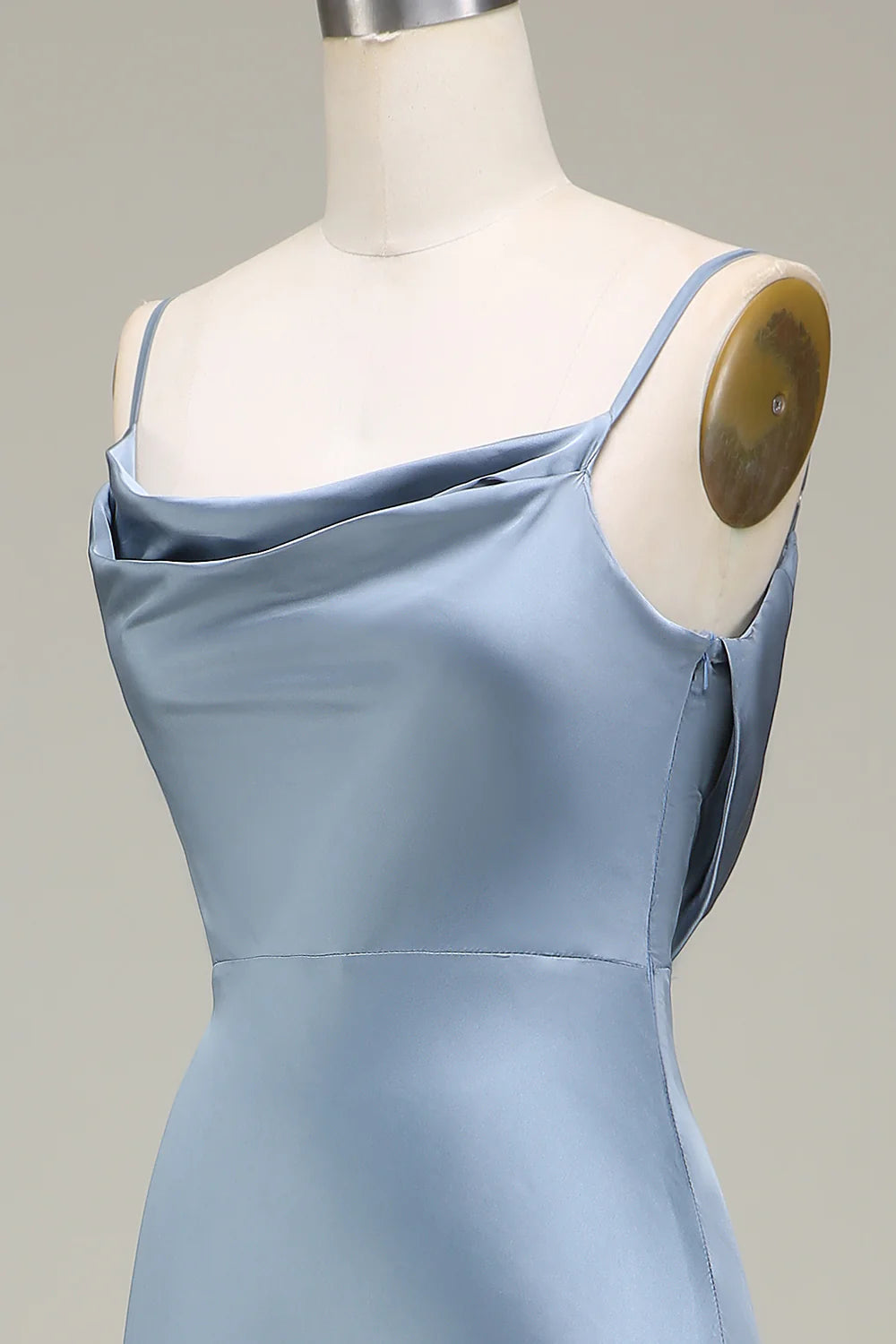 Dusty Blue Sheath Spaghetti Straps Long Satin Evening Dresses