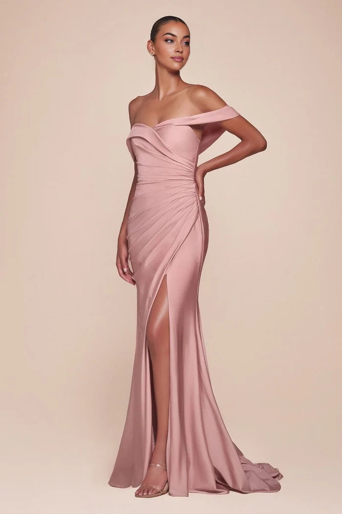 Dusty Rose - OFF THE SHOULDER STRETCH SPANDEX DRESS