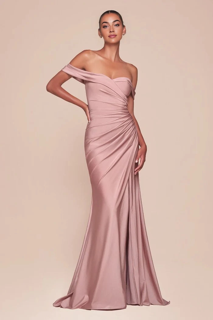 Dusty Rose - OFF THE SHOULDER STRETCH SPANDEX DRESS