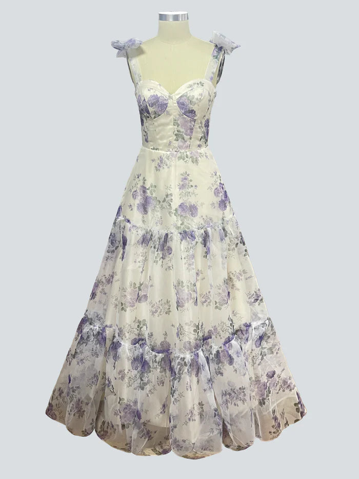 Elegant Floral Organza Long Unique Design Full Of Charm Prom Dress