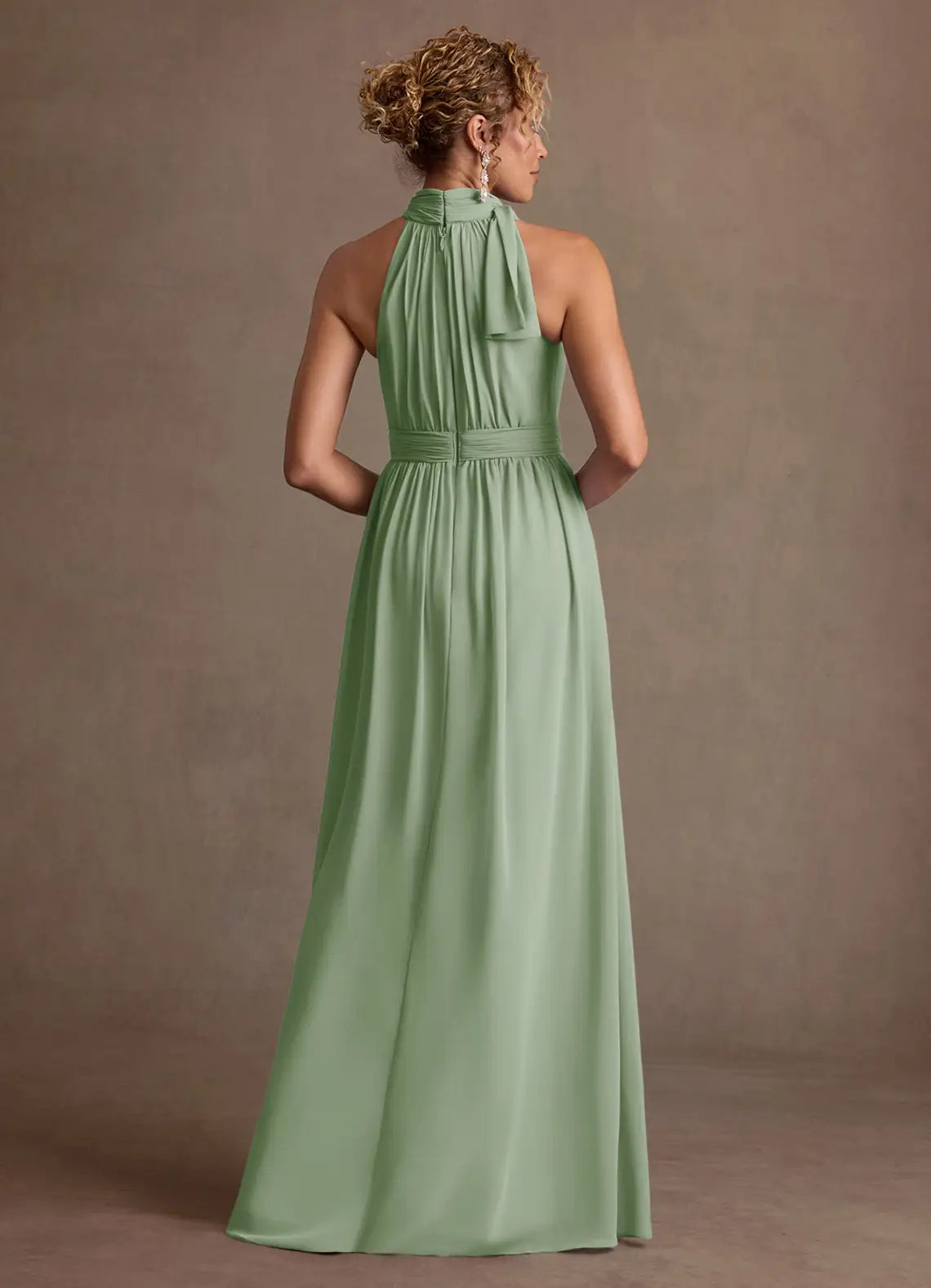 Elegant A-Line Halter Chiffon Bow Detail Floor Length Mother of the Bride Dress