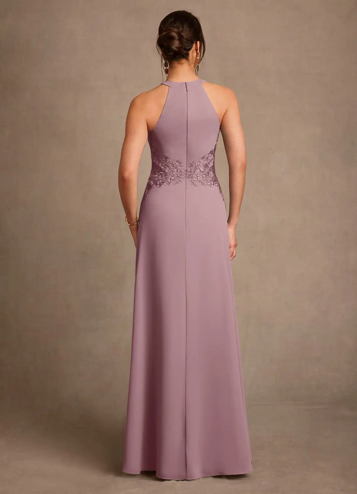 Elegant A-Line Halter Chiffon Lace Waist Floor Length Mother of the Bride Dress