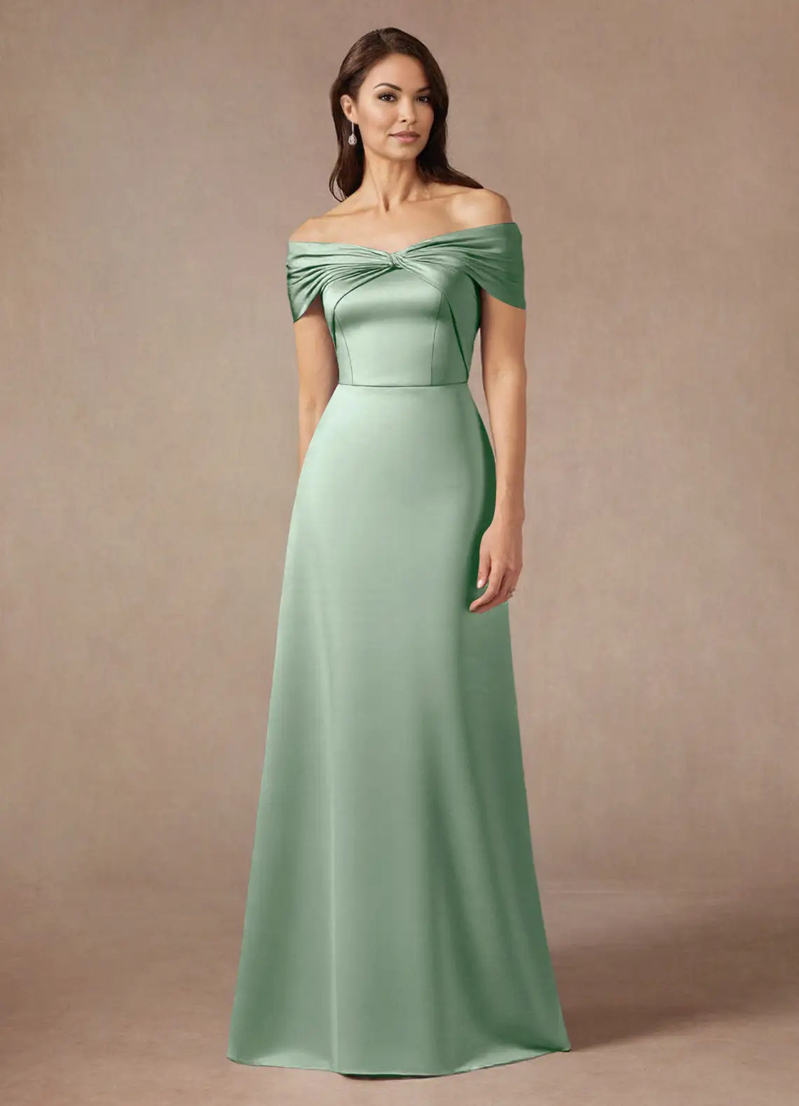 Elegant A-Line Off-the-Shoulder Satin Knot Floor Length Mother of the Bride Dress