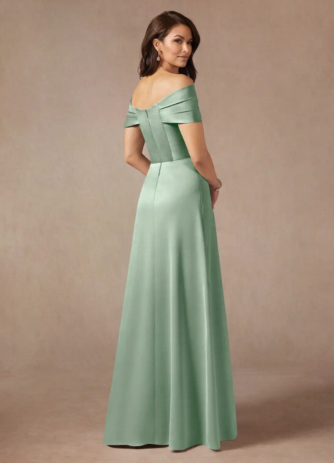 Elegant A-Line Off-the-Shoulder Satin Knot Floor Length Mother of the Bride Dress