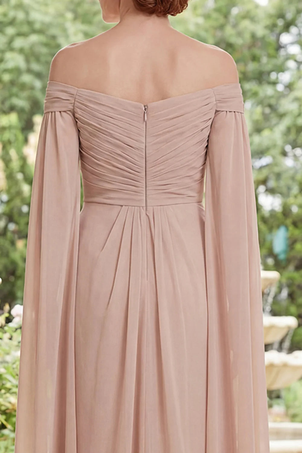 Elegant A-Line Off-the-Shoulder Split Sleeve Ruched Floor Length Mother of the Bride Dress