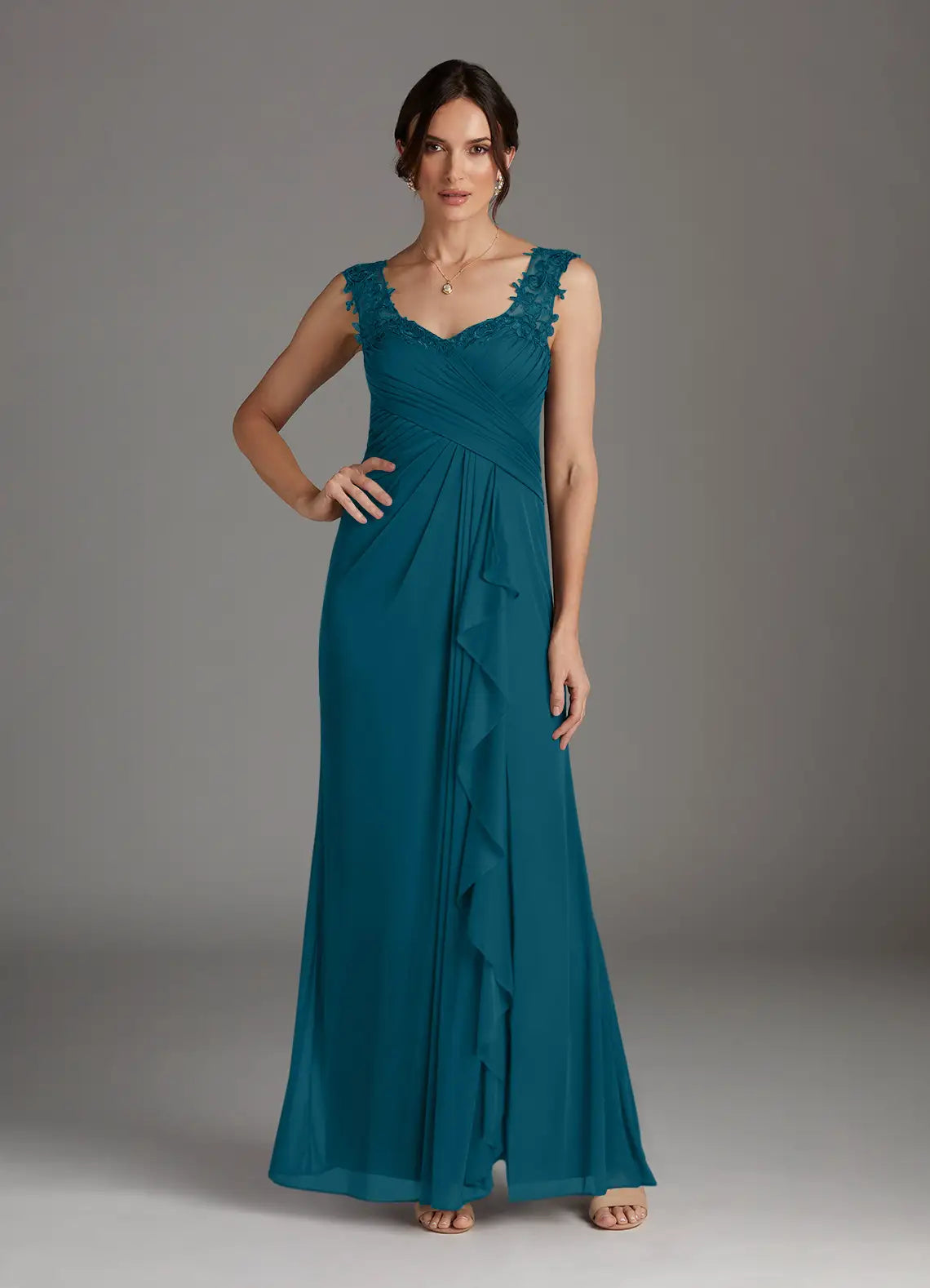 Elegant A-Line Sweetheart-Neck Cap-Sleeve Floor-Length Lace & Chiffon Mother of the Bride Dress