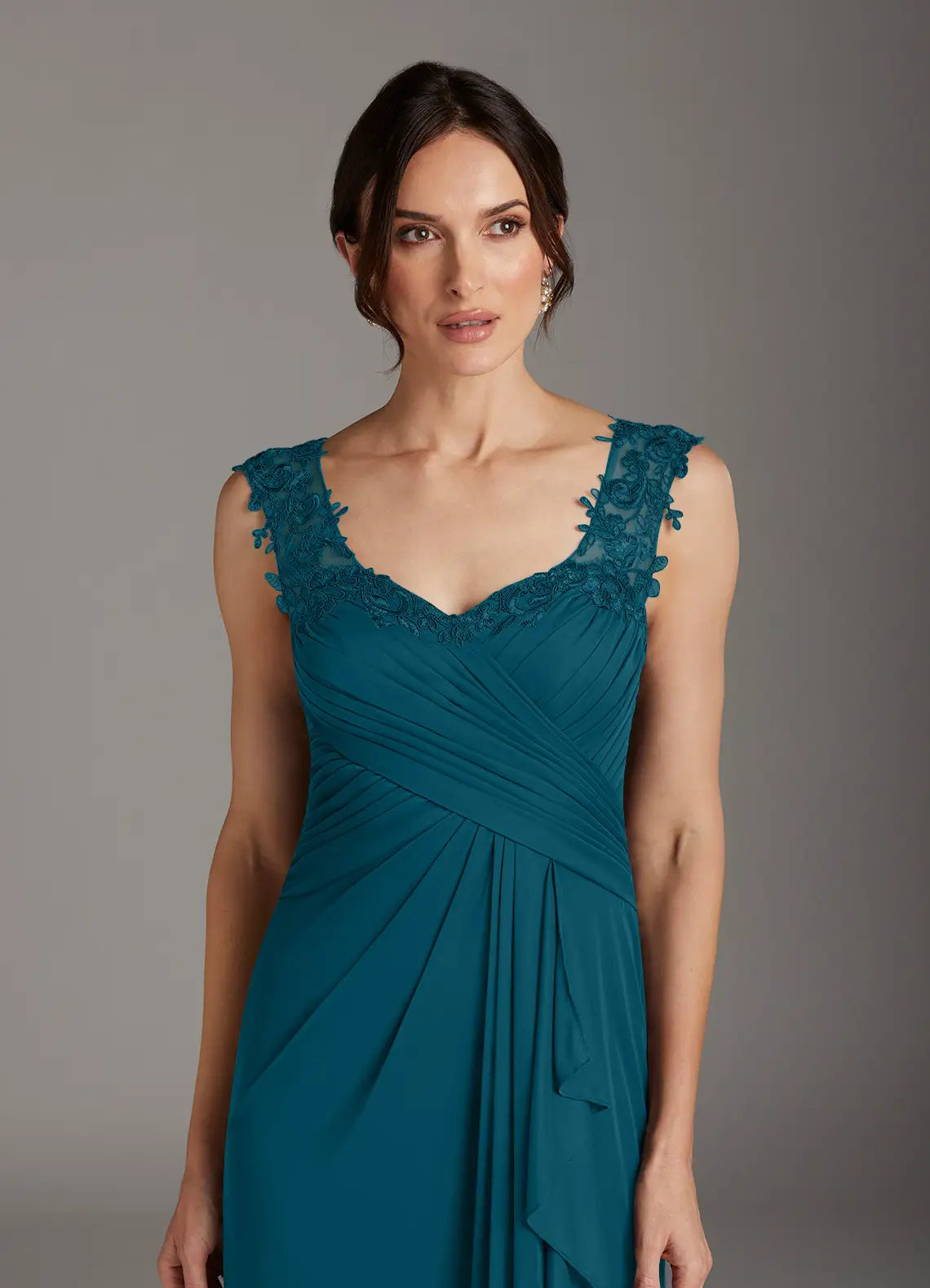 Elegant A-Line Sweetheart-Neck Cap-Sleeve Floor-Length Lace & Chiffon Mother of the Bride Dress