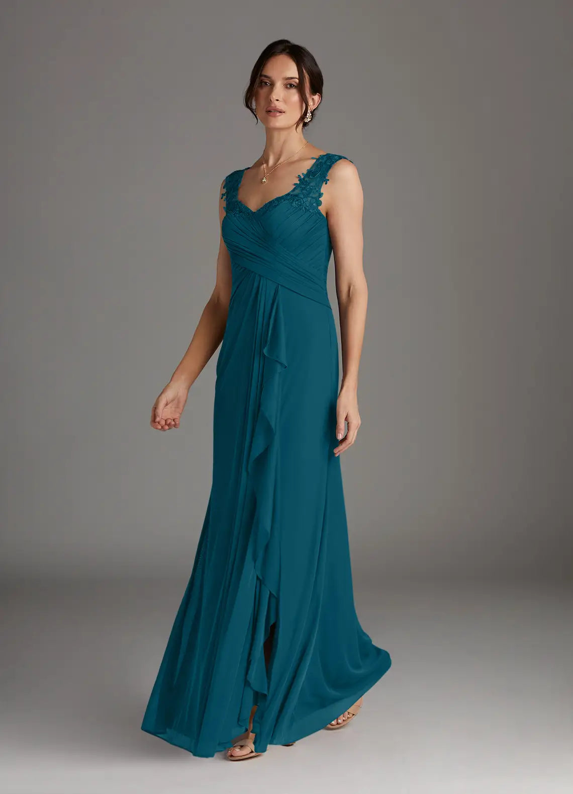 Elegant A-Line Sweetheart-Neck Cap-Sleeve Floor-Length Lace & Chiffon Mother of the Bride Dress