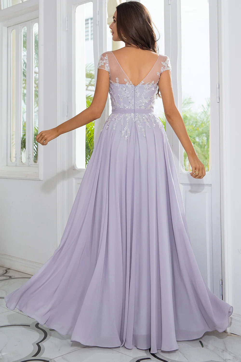 Elegant A-Line Sweetheart Neck Cap Sleeve Lace Applique Floor Length Mother of the Bride Dress