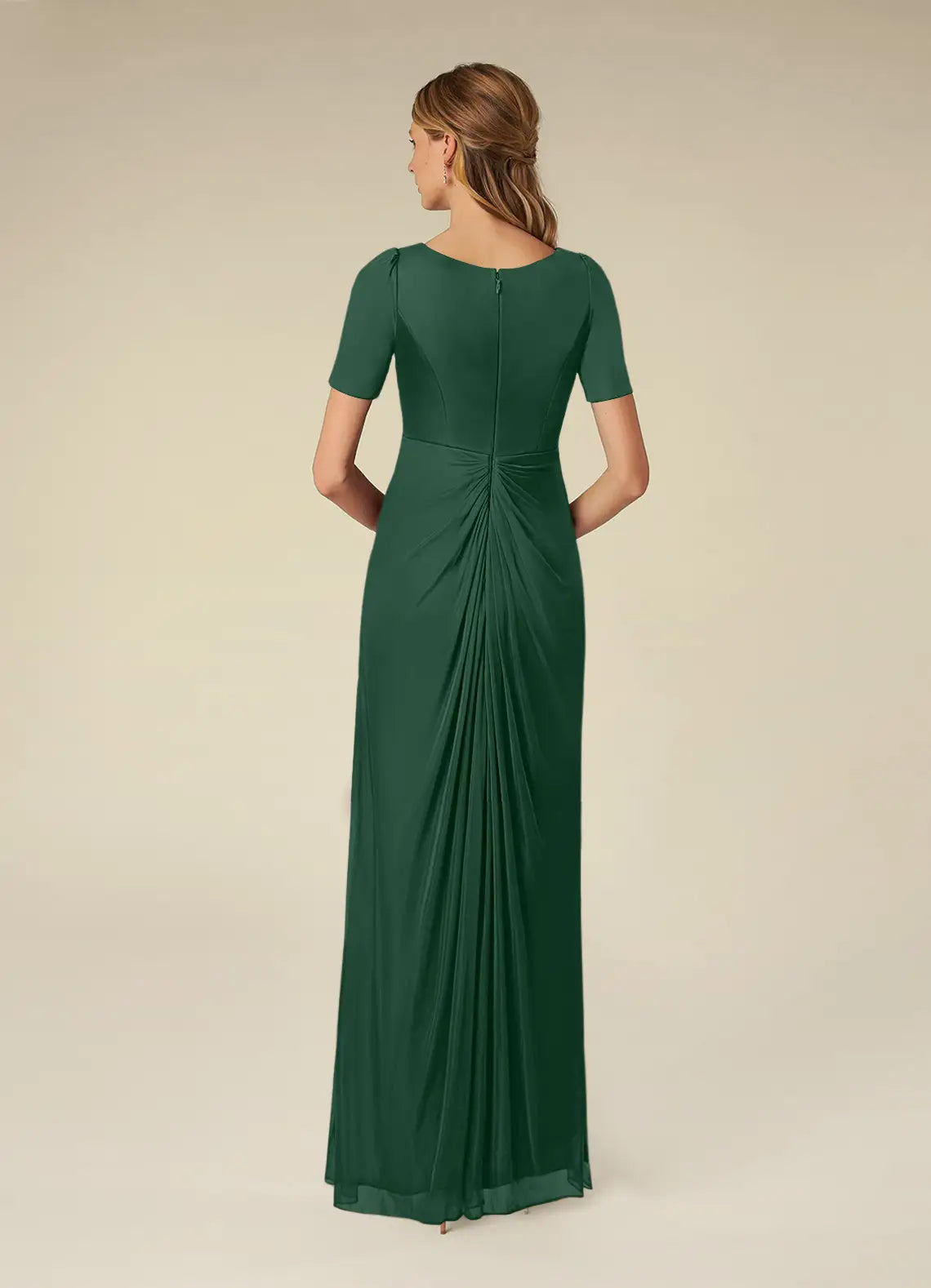 Elegant A-Line V-Neck Chiffon Short Puff Sleeve Floor Length Mother of the Bride Dress
