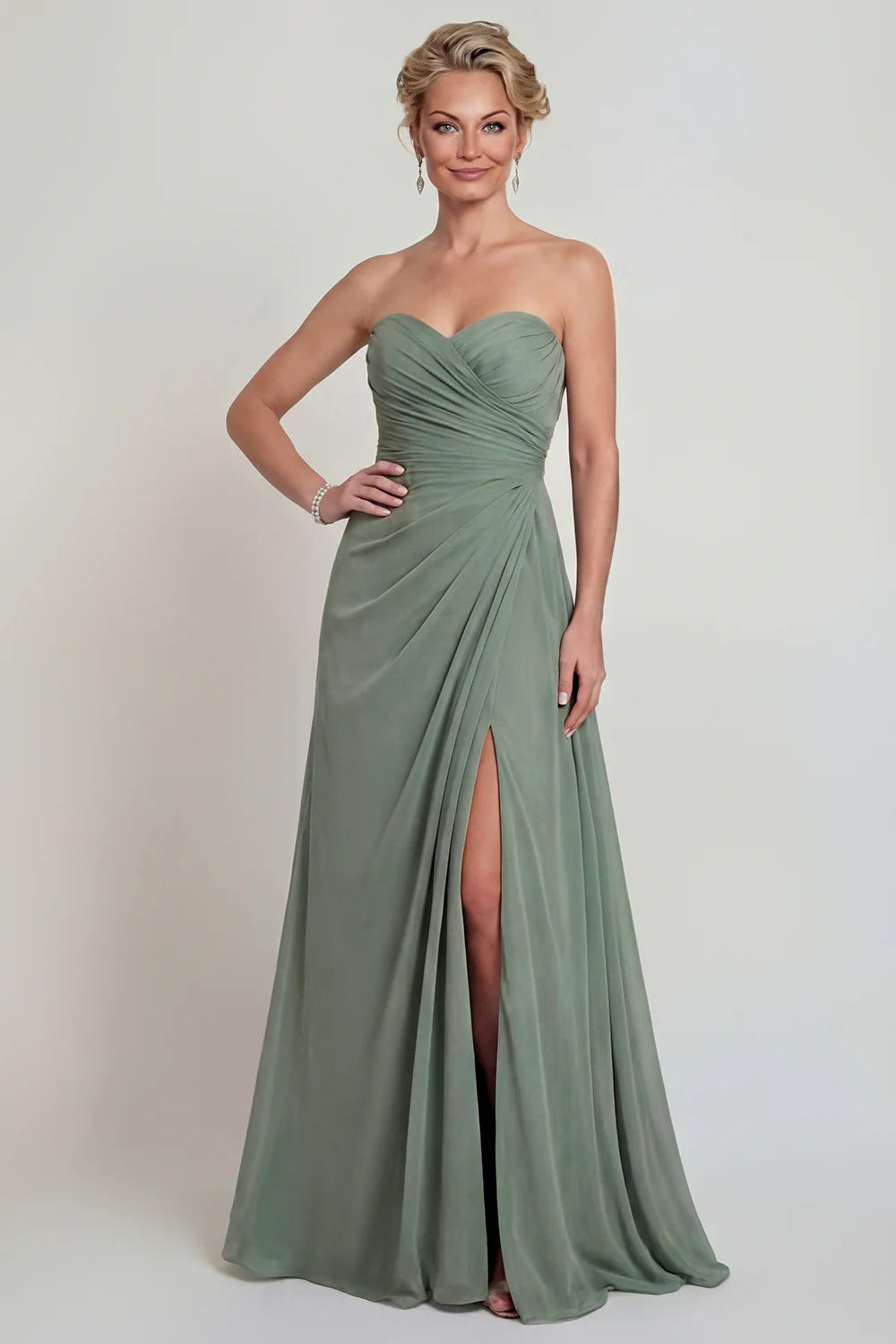 Elegant A-line Mother of the Bride Dress Strapless Sweetheart Neck Sleeveless Open Back Floor Length