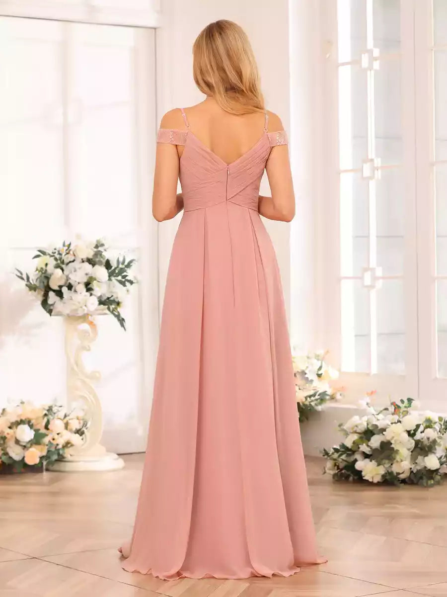 Elegant A-line/princess style long suspender with side slits and pockets Bridesmaid Dresses