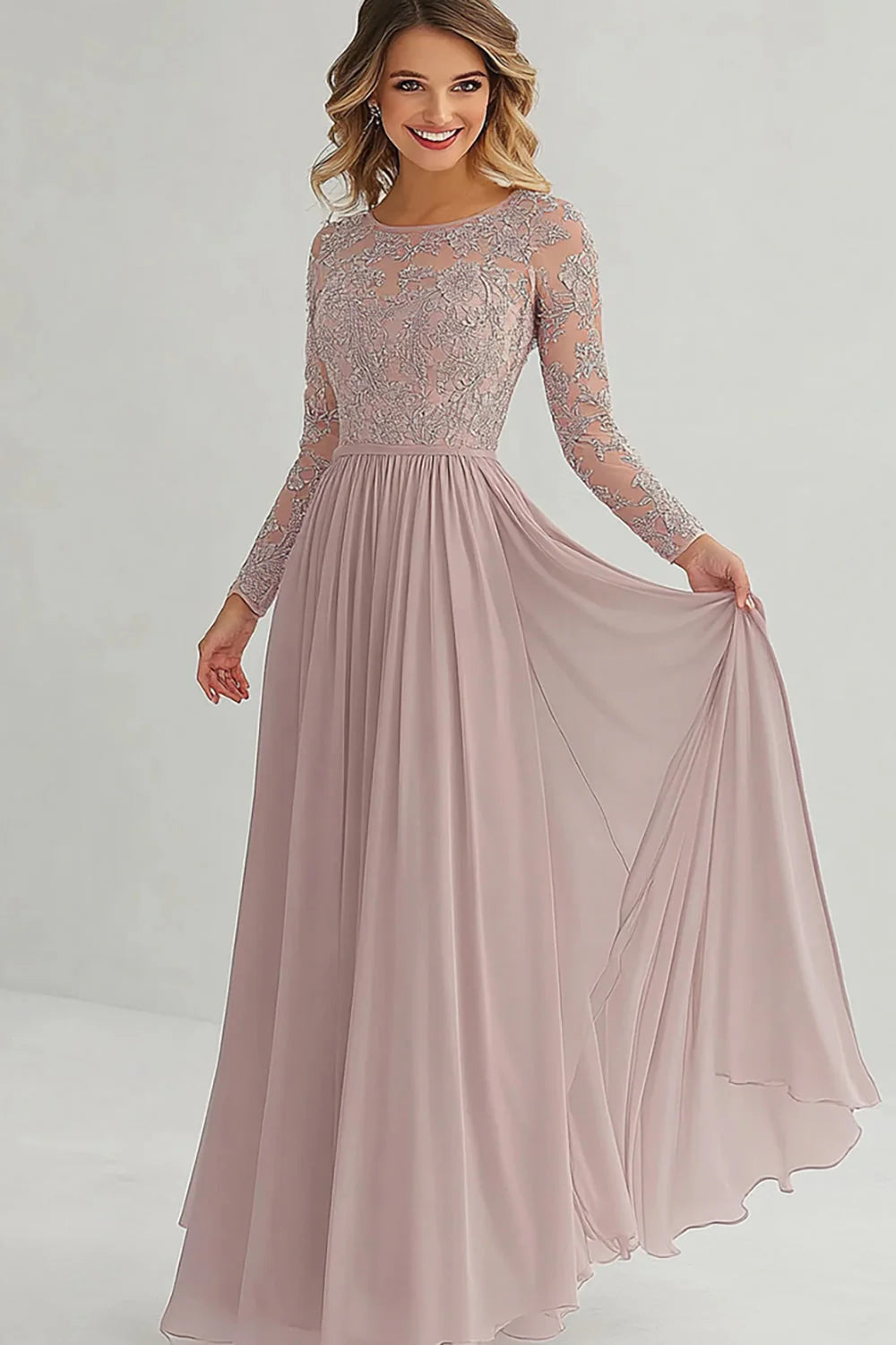 Elegant A Line Long Sleeve Mother of Bride Dress With Lace