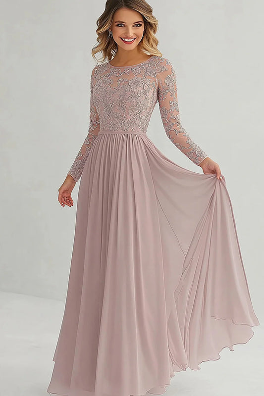 Elegant A Line Long Sleeve Mother of Bride Dress With Lace